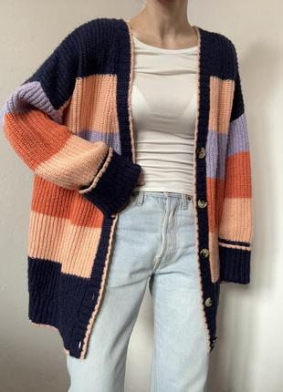 Стильный кардиган оверсайз свитер цветной кофта с пуговицами джемпер пуловер реглан...