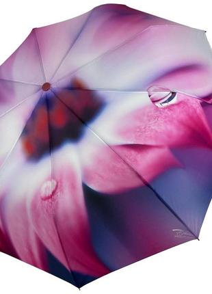 Жіноча парасолька напівавтомат на 9 спиць з квітковим принтом від frei regen, рожева ручка, 09085-31 фото