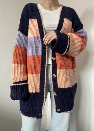 Стильный кардиган оверсайз свитер цветной кофта с пуговицами джемпер пуловер реглан кардиган шерсть свитер