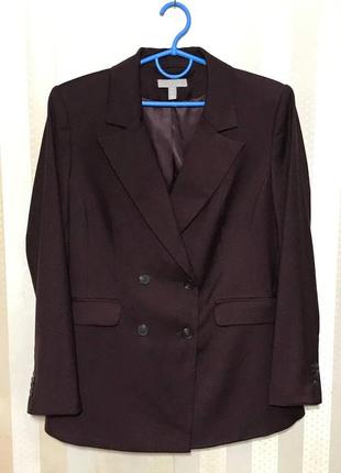 Двобортний піджак, жакет напівприталеного силуету трендового кольору бургунді від h&amp;m.2 фото
