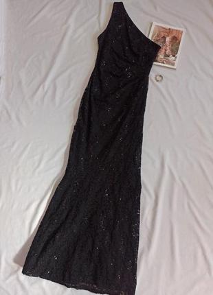 Шикарное вечернее платье в пол на одно плечо/кружевное/с пайетками jessica wright1 фото