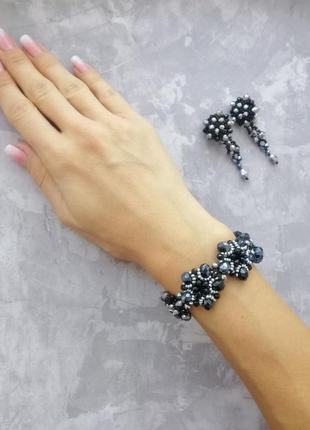 Нарядный комплект ручной работы, серьги клипсы и браслет