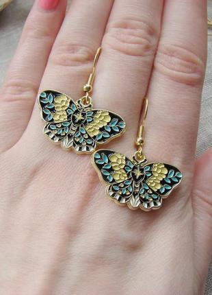 Чарівні сережки у вигляді чорних метеликів з жовтими квітами кульчики метелики