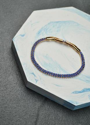 Браслет синя кристальна подвійна доріжка медична сталь позолота