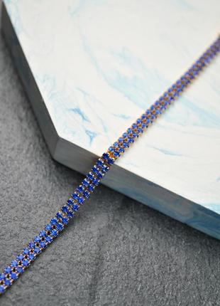 Браслет синяя кристальная двойная дорожка медицинская сталь позолота3 фото