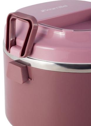 Ланч-бокс kamille snack 1000мл 7trav , пластик і нержавіюча сталь, рожевий3 фото