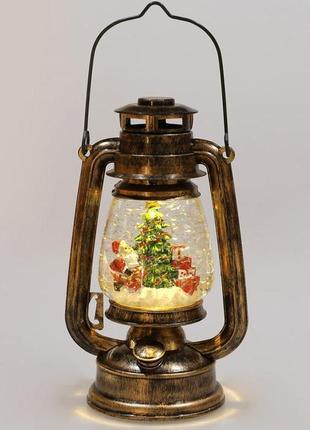 Новорічний декоративний ліхтар "санта з подарунками" 26см 7trav    з led підсвічуванням, підвісний2 фото