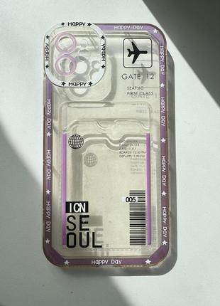 Силиконовый прозрачный чехол на айфон 11 розовый с карманом для карты отделом тревел5 фото