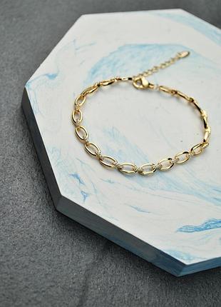 Браслет овальні ланки медична сталь позолота
