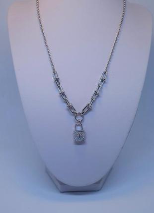 ❣️ланцюг з кулоном- замком інкрустованим камінням