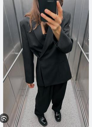Пиджак жакет блейзер с запахом черного 50% шерсти платье пиджак с zara 7290/2424 фото