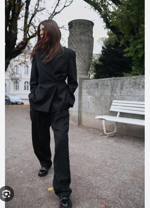 Пиджак жакет блейзер с запахом черного 50% шерсти платье пиджак с zara 7290/2423 фото