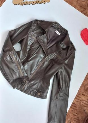Кожаная коричневая женская куртка нова 44 46 размер orsay6 фото