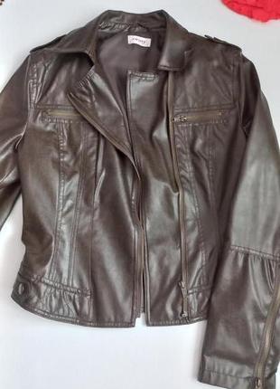 Кожаная коричневая женская куртка нова 44 46 размер orsay7 фото