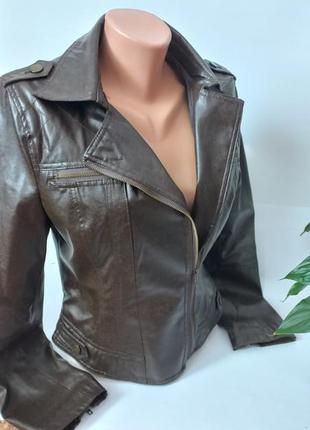 Кожаная коричневая женская куртка нова 44 46 размер orsay