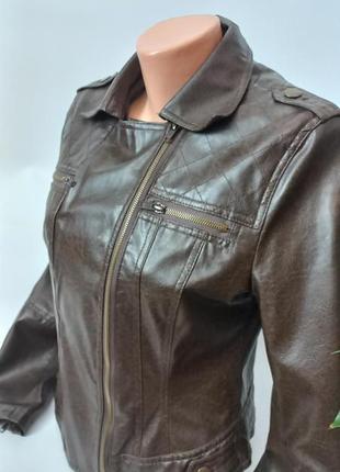 Кожаная коричневая женская куртка нова 44 46 размер orsay4 фото