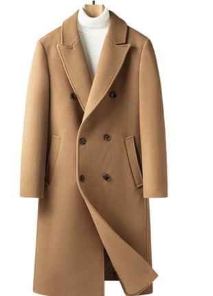 Пальто мужское шерсть бежевое базовое стильное