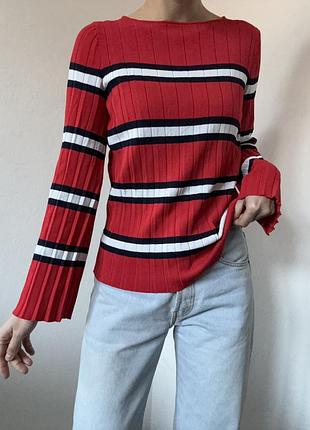 Красная кофта плиссе лонгслив в полоску лонг красный плиссированная кофта джемпер пуловер реглан вискоза кофта