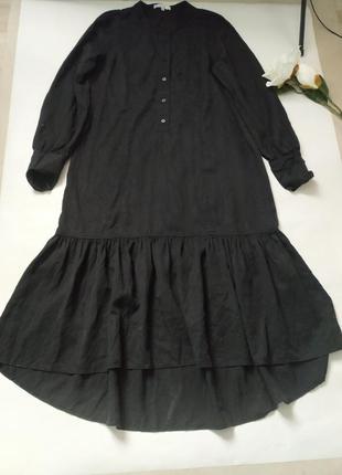 Платье коттоновое черное длинное миди donna