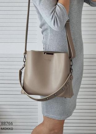 Женская стильная и качественная сумка из эко кожи на 3 отдела мокко2 фото