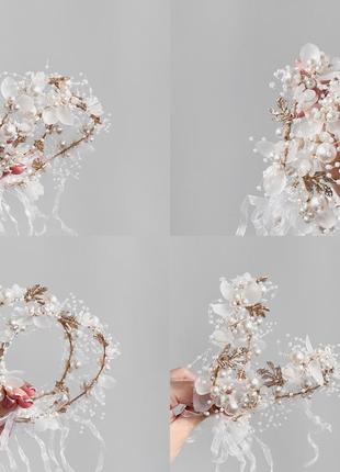 Віночок вінок з намистинами для нареченої на причастя випускний діадема пов’язка дитячий на рочок