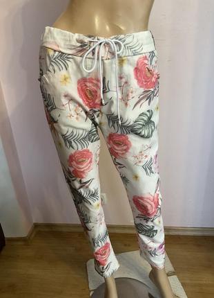 Итальянские хлопковые зауженные брюки в цветы / l / стан новых