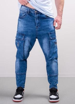 Мужские джинсы карго с накладными карманами