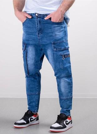 Мужские джинсы карго с накладными карманами2 фото