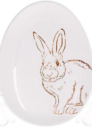 Набір 6 керамічних овальних блюд "bunny" 16.5х12х2см 7trav   білий з золотом