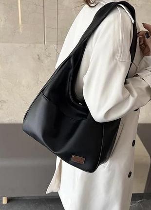 Тренд стильна велика чорна жіноча сумка шопер на плече екошкіра7 фото