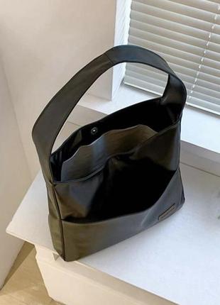 Тренд стильна велика чорна жіноча сумка шопер на плече екошкіра4 фото