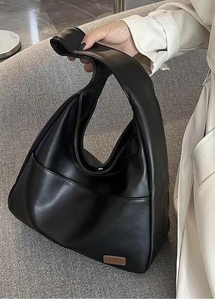 Тренд стильна велика чорна жіноча сумка шопер на плече екошкіра3 фото