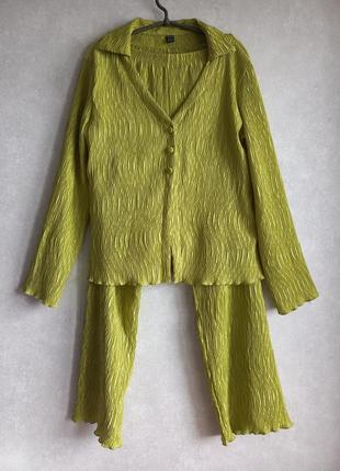 Костюм зеленый в пижамном стиле от asos,салатовый трендовый костюм-жатка zara3 фото