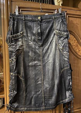 Спідниця, чорний полірований ламінований джинс2 фото