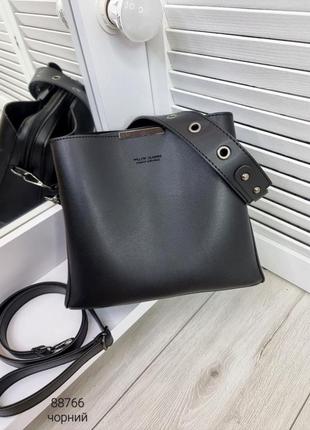 Женская стильная и качественная сумка из эко кожи на 3 отдела черная2 фото