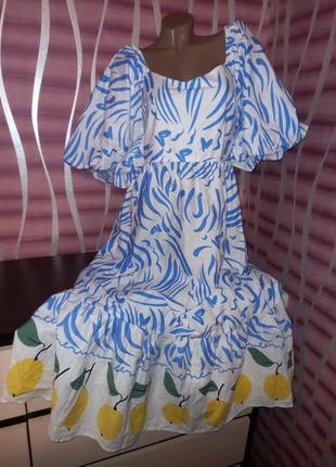 Шикарное платье из натуральной ткани, обьемный рукав!!!