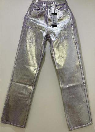 Трендовые джинсы с высокой талией, с напылением3 фото