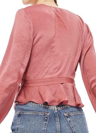 Атласна сатинова рожева блуза на запах на затин topshop4 фото
