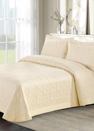 Покрывало стеганое тм bliss кремовое с наволочками (уценка)