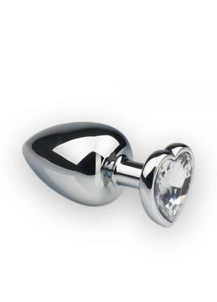 Анальная пробка silver heart diamond, l  с кристаллом в виде сердечка
