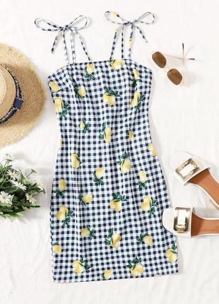 Платье в клетку с принтом shein