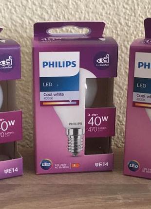 Led-лампочки philips 4,3w (40w) cool white е14 (3 шт.)2 фото