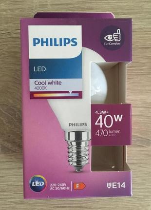 Led-лампочки philips 4,3w (40w) cool white е14 (3 шт.)1 фото