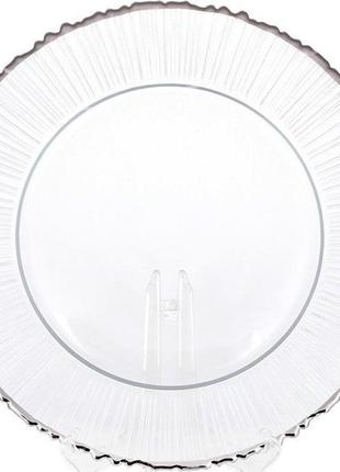 Блюдо сервірувальне прозоре зі срібною каймою 33см 7trav   підставна тарілка, скло