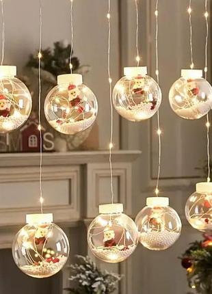 Світлодіодна гірлянда бахрома з кулями xmas copper curtain ball lamp подарунок 3*1,5м теплий білий