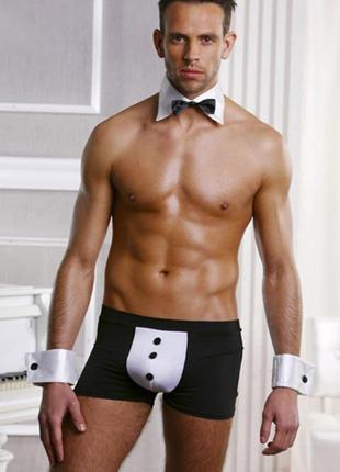 Эротический мужской комплект цвет черно-белый s/m