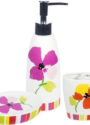 Набір аксесуарів anemone "flowers" для ванної кімнати: дозатор, мильниця і стакан