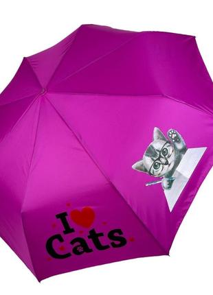 Дитячий складний парасолька напів-автомат "i love cats" toprain 8 спиць анти-вітер яскраво фіолетовий