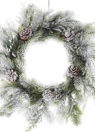 Новорічний декоративний вінок "сніговий" ø40см 7trav , штучна хвоя з шишками