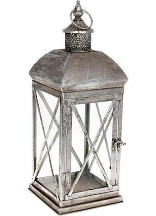 Свічник-ліхтар декоративний "cornel" 18.5х18.5х49см 7trav , срібло з патиною1 фото